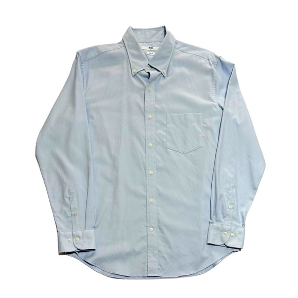 NWOT Uniqlo Powder Blue Textured Slim Fit Button Down Shirt Size Large - Picture 5 of 9